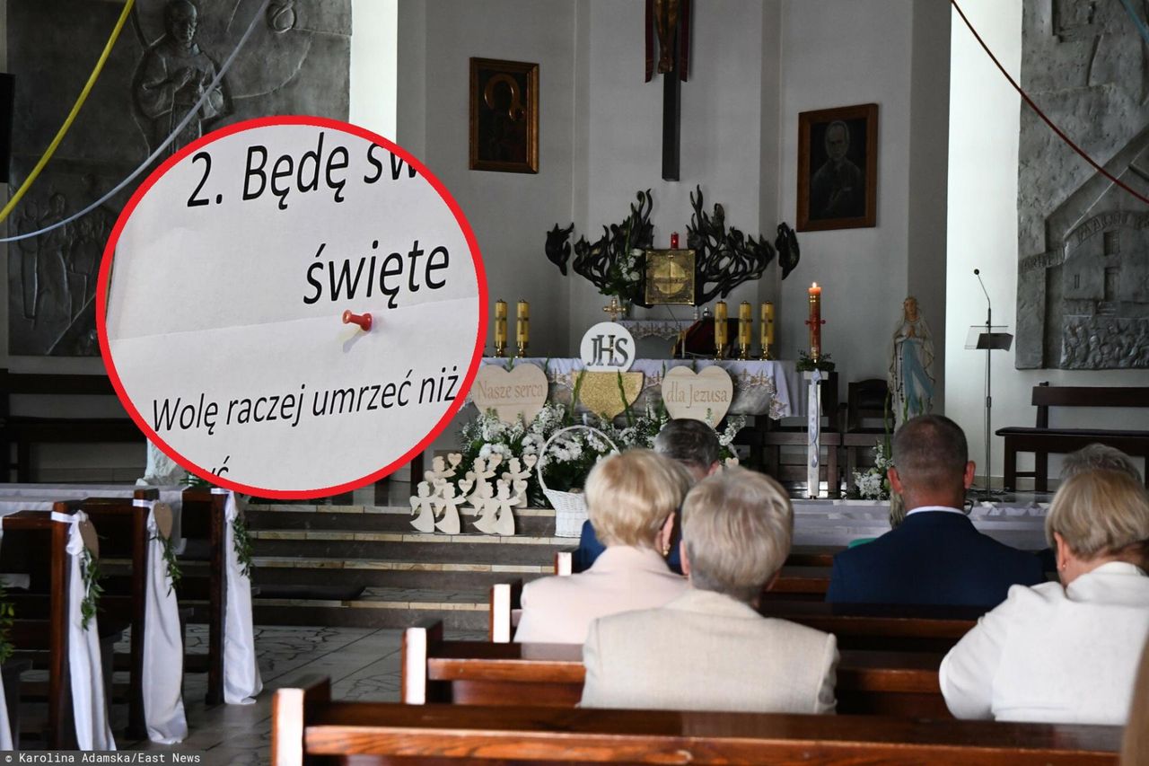 Kontrowersyjna kartka w kościele. "Wolę raczej umrzeć niż zgrzeszyć"
