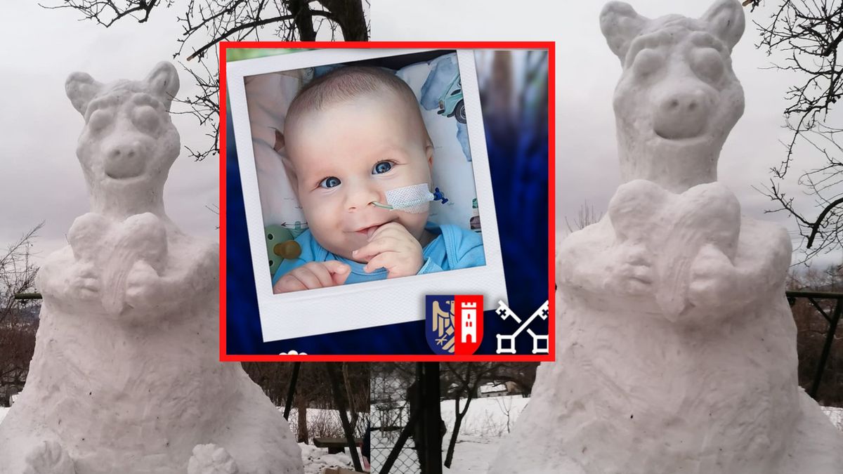 Wielki miś Oliś z serduszkiem w rękach powstał z myślą o 11-miesięcznym Oliwierze