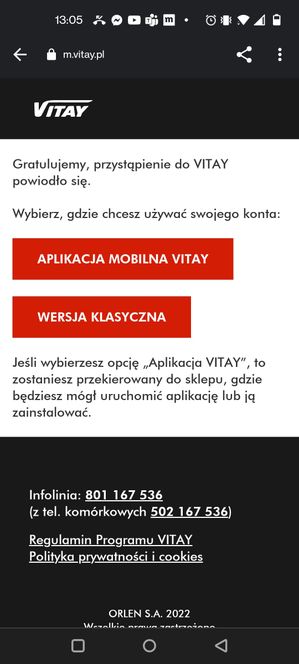 Vitay: potwierdzenie aktywacji konta w aplikacji