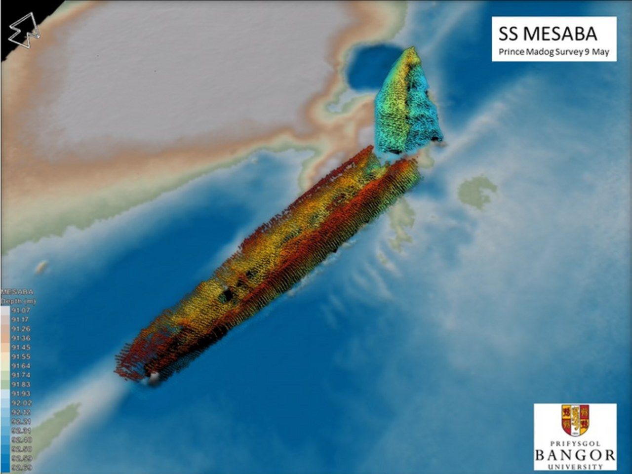 Obraz SS Mesaba zarejestrowany przez sonar wielowiązkowy