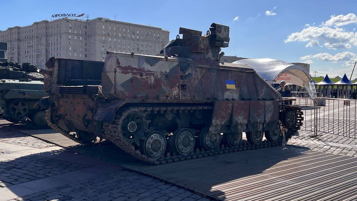 MOSCOW, RUSSIA - MAY 1: The Russian Ministry of Defense showcasing NATO-origin Western weapons and military equipment seized by the Russian army from the Ukrainian army, including Leopard and M1 Abrams tanks, in Moscow, Russia on May 1, 2024. The exhibition, consisting of more than 30 examples of destroyed or captured weapons and military equipment from countries such as the United States, Germany, United Kingdom, France, and Ukraine, is open to visitors in Victory Park, Poklonnaya Hill. (Photo by Ali Cura/Anadolu via Getty Images)