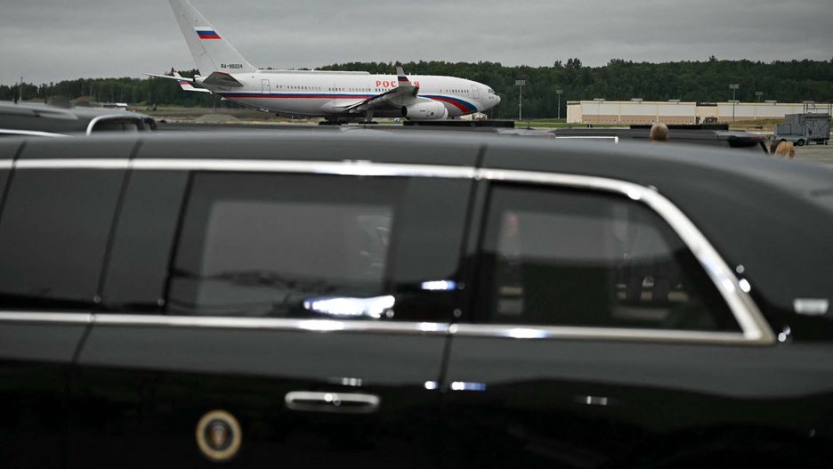 Temporary
"The Beast" is seen in the foreground as a plane carrying Russian President Vladimir Putin is seen after landing at Joint Base Elmendorf-Richardson in Anchorage, Alaska, on August 15, 2025. Putin is in Alaska at the invitation of US President Donald Trump in his first visit to a Western country since he ordered the 2022 invasion of Ukraine that has killed tens of thousands of people. (Photo by ANDREW CABALLERO-REYNOLDS / AFP)
ANDREW CABALLERO-REYNOLDS