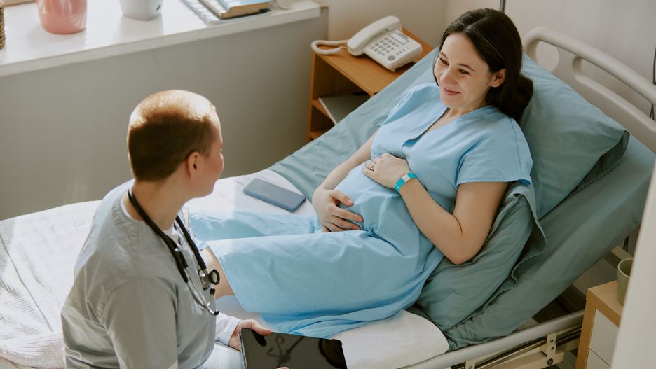 Pregnant Patient Having Conversation with Doctor
Pregnant woman lying on bed and holding her belly while she having talk with midwife
pregnancy, maternity, hospital, healthcare, doctor, labor, prenatal, childbirth, conversation, belly, medicine, midwife, digital, high angle, clinic, device, online, check up, abdominal, gadget, obstetrics, woman, positive, gynecology, reproduction, fertility, preparation, scrubs, vibe, feminine, from above, caucasian, pregnancy, maternity, hospital, healthcare, doctor, labor, prenatal, childbirth, conversation, belly, medicine, midwife, digital, high angle, clinic, device, online, check up, abdominal, gadget, obstetrics, woman, positive, gynecology, reproduction, fertility, preparation, scrubs, vibe, feminine, from above, caucasian