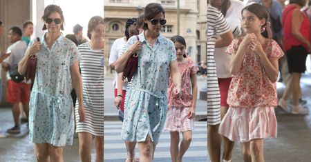 Katie Holmes i Suri Cruise przemierzają Paryż w kwiecistych sukienkach