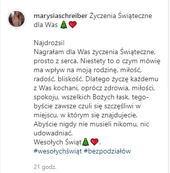 Marianna Schreiber składa fanom świąteczne życzenia i dzieli się refleksjami