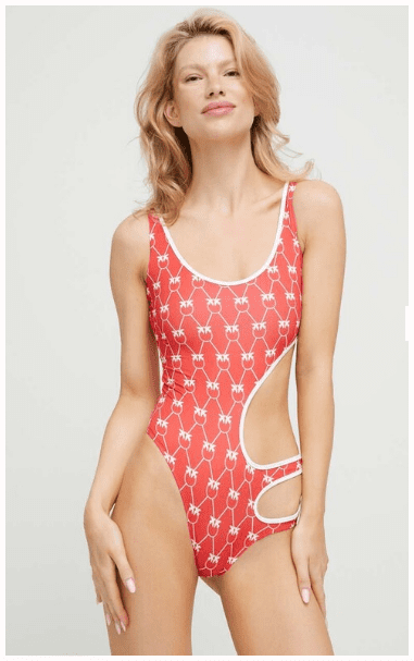 Jednoczęściowe stroje kąpielowe, geometryczne wzory i nowoczesne fasony to najgorętsze trendy na la to 2025. Na zdjęciu: Pinko jednoczęściowy strój kąpielowy dostępny na Answear.com