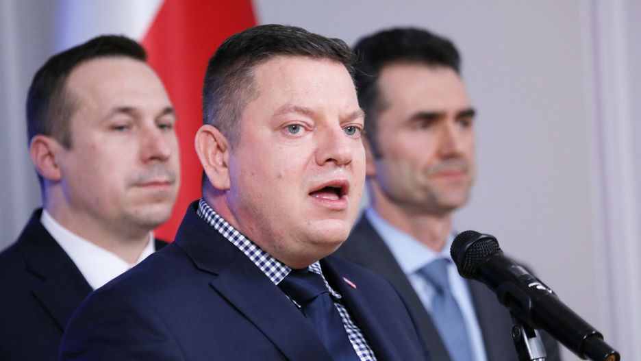 Minister infrastruktury podsmumowuje 100 dni rz?d�w
Fot. Dawid Wolski/East News, 21.03.2024. Warszawa.  Ministerstwo Infrastruktury. Konferencja prasowa z udzialem ministra infrastruktury Dariusza Klimczaka oraz wiceministrow infrastruktury dotyczaca 100 dni rzadu premiera Donalda Tuska.
N/z: Przemyslaw Koperski, Pawel Gancarz, Piotr Malepszak
Dawid Wolski
