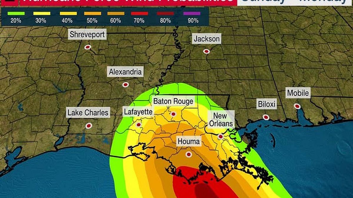 Prognozy nasilenia wiatru huraganu Ida