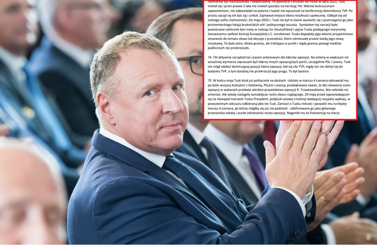 Jacek Kurski i fragment raportu, który dostarczył Jarosławowi Kaczyńskiemu