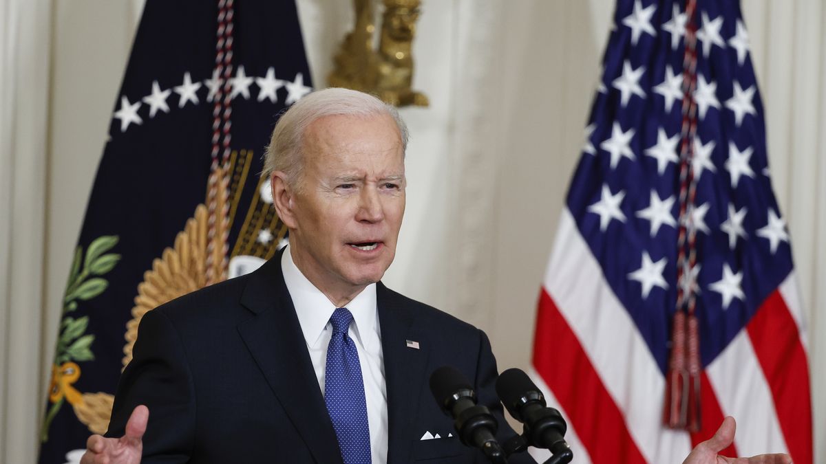 WASHINGTON, DC - APRIL 5: U.S. President Joe Biden speaks during an event to mark the 2010 passage of the Affordable Care Act in the East Room of the White House on April 5, 2022 in Washington, DC. With then-Vice President Joe Biden by his side, Obama signed 'Obamacare' into law on March 23, 2010. (Photo by Chip Somodevilla/Getty Images)