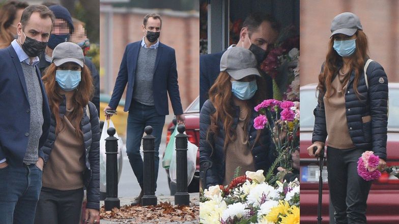 Anna Mucha i Jakub Wons kupują kwiaty pod cmentarzem (ZDJĘCIA)