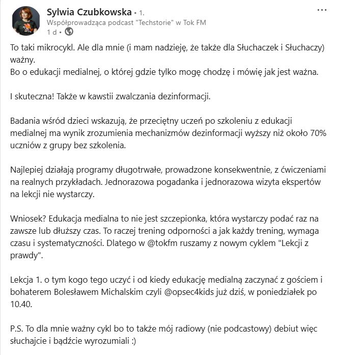 Screen: LinkedIn Sylwia Czubkowska