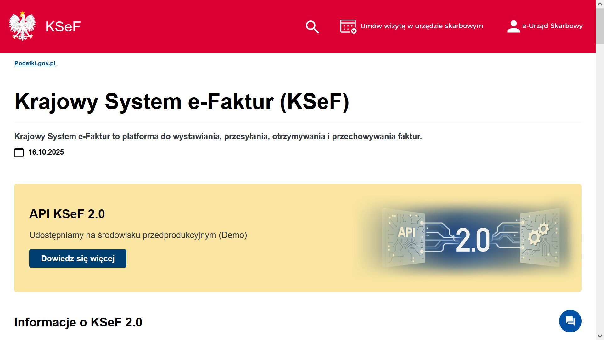 Zrzut ekranu ze strony internetowej Krajowego Systemu e-Faktur