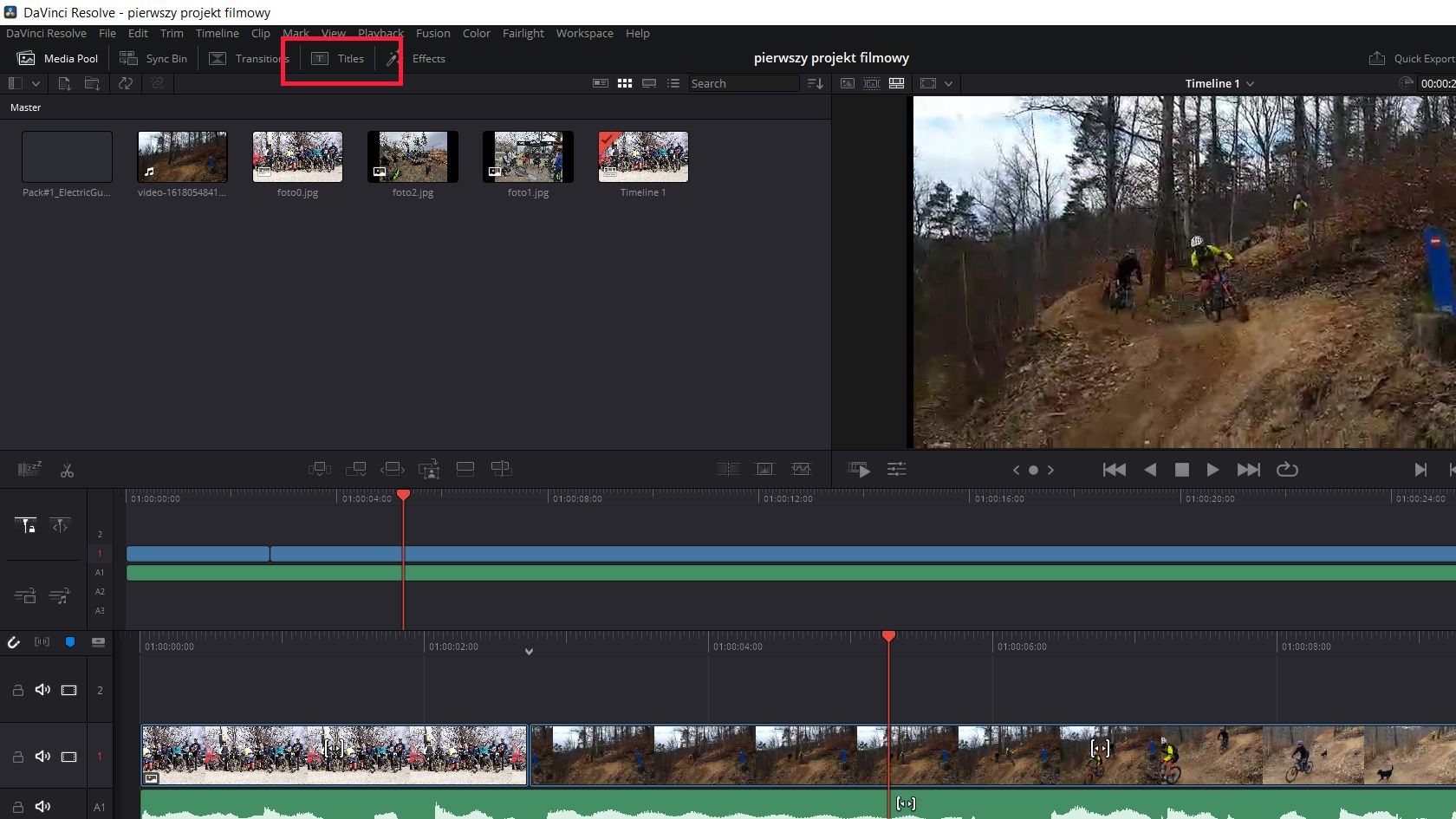 DaVinci Reslove: menu TITLES