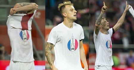 Kamil Grosicki strzela gola i pokazuje koszulkę "PRAY FOR PARIS" (FOTO)