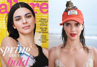 Infantylna Kendall Jenner pozuje z niebieskimi brwiami i żabą na głowie