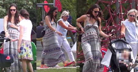 Ciężarna Czartoryska z synem na placu zabaw