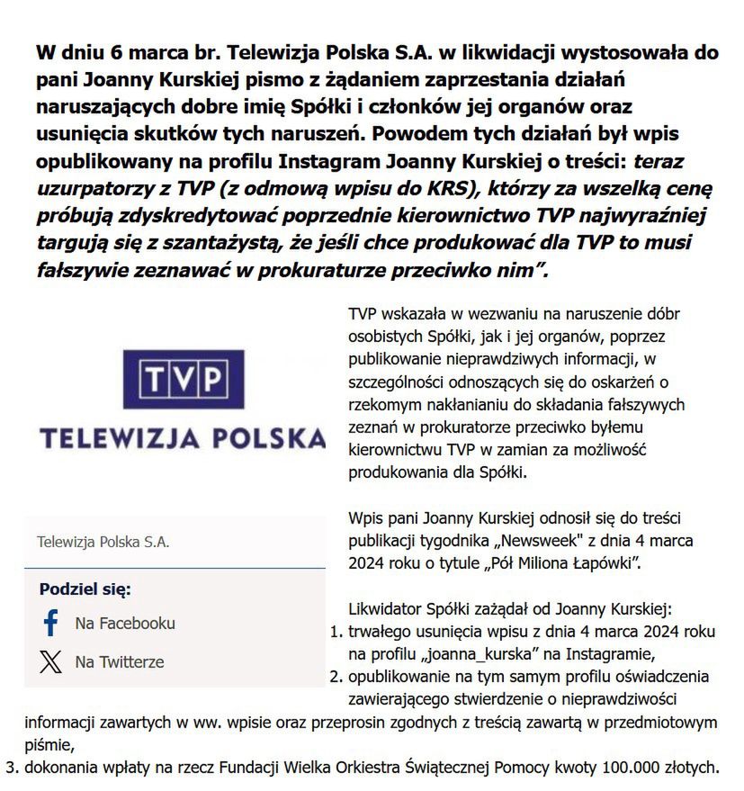 Oficjalny komunikat Telewizji Polskiej