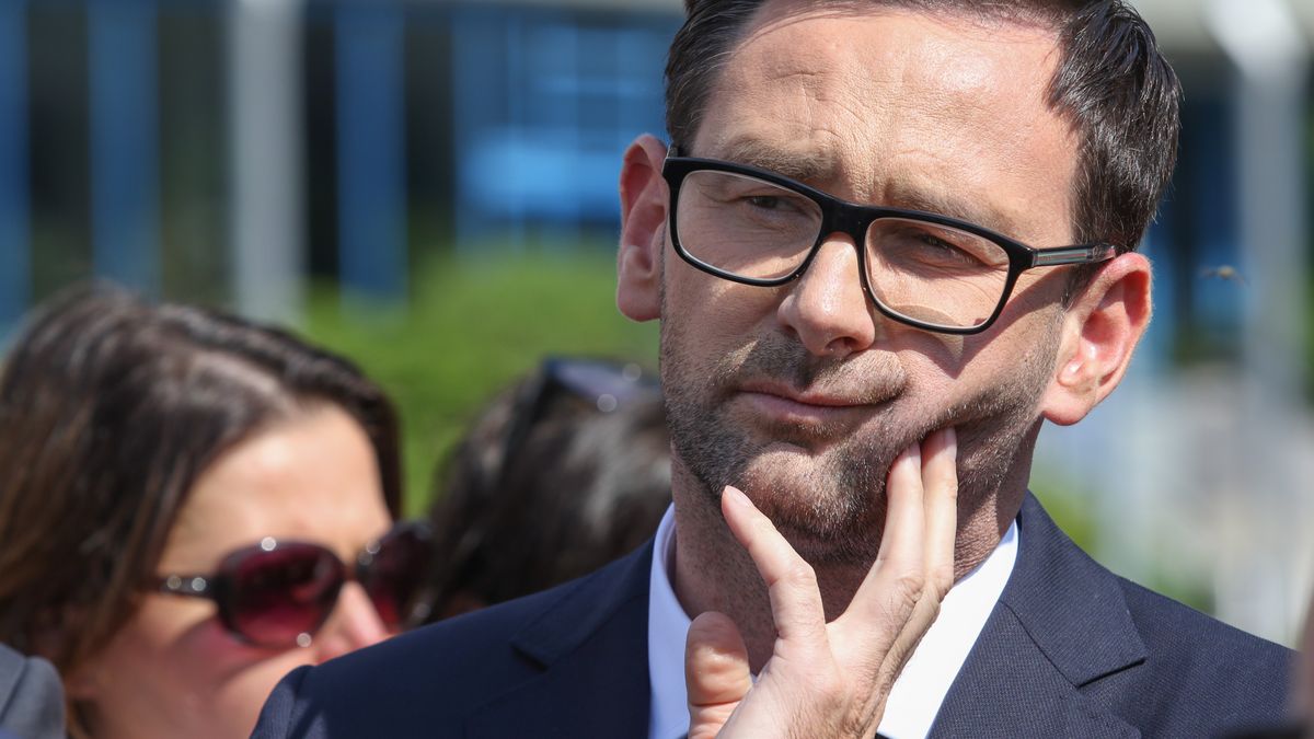 PKN Orlen CEO Daniel Obajtek is seen in Gdansk, Poland on 15 July 2020 Opposition and local Authorities do not agree for Lotos refinery takeover by the Polish government related PKN Orlen company. They organized press conference in this case in front of Lotos offices. The conference was disturbed by the PKN Orlen CEO Daniel Obajtek (Photo by Michal Fludra/NurPhoto via Getty Images)