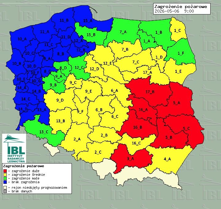 Mapa zagrożenia pożarowego - 6 maja