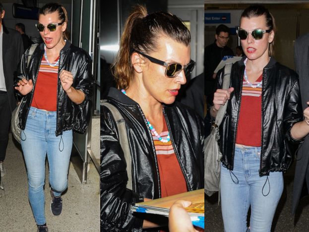 Młodzieżowa Milla Jovovich przybywa na święta do Los Angeles w towarzystwie męża