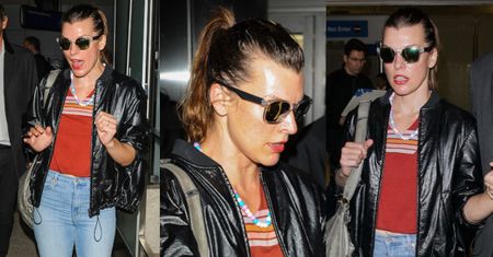 Młodzieżowa Milla Jovovich przybywa na święta do Los Angeles w towarzystwie męża