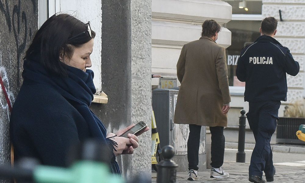 Ilona Felicjańska i Paul Montana gawędzą z POLICJANTEM pod sklepem spożywczym