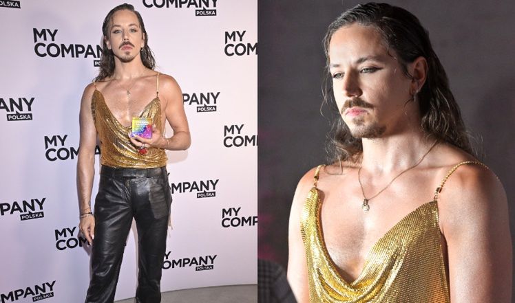 Micha Szpak bryluje w złotym topie i szpilkach 