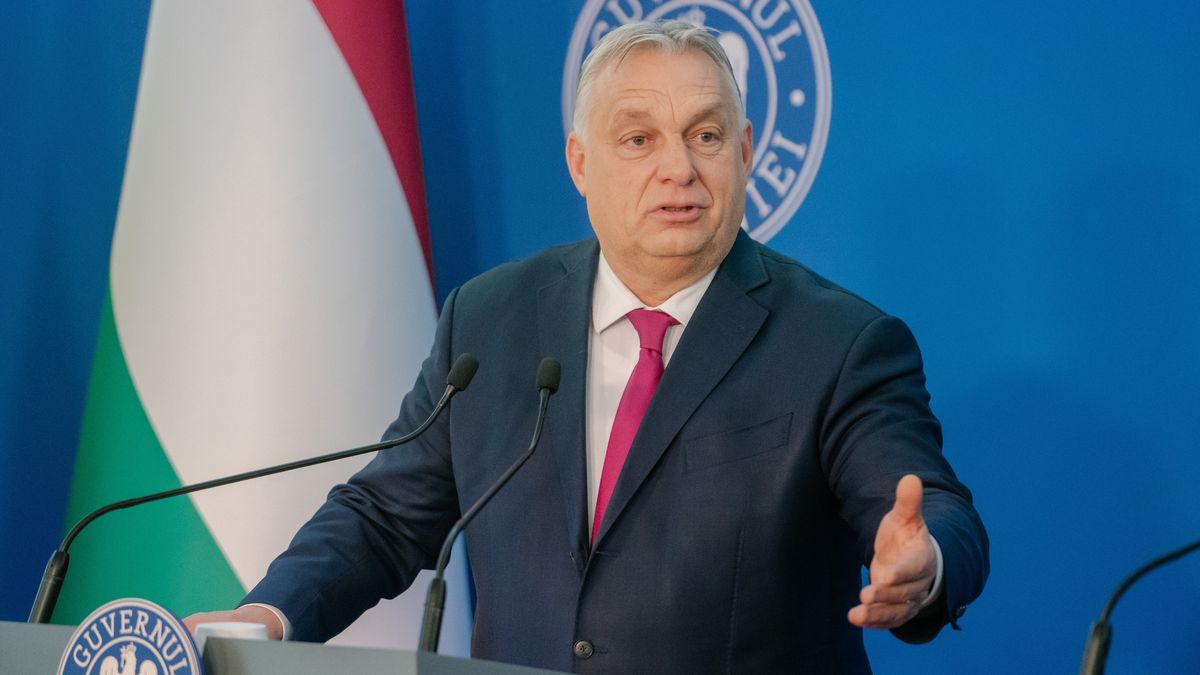 Viktor Orban, Hungary's prime minister, at a news conference during a meeting with Marcel Ciolacu, Romania's prime minister, at the Victoria Palace in Bucharest, Romania, on Friday, Dec. 20, 2024. Romania's political crisis deepened after the largest pro-European party abruptly withdrew from negotiations to form a coalition. Photographer: Andrei Pungovschi/Bloomberg via Getty Images