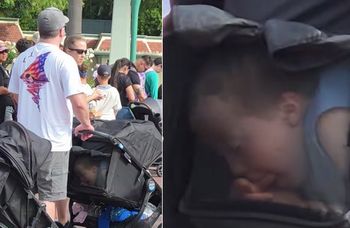 Wideo z Disneylandu. Chciał przemycić starsze dziecko w wózku
