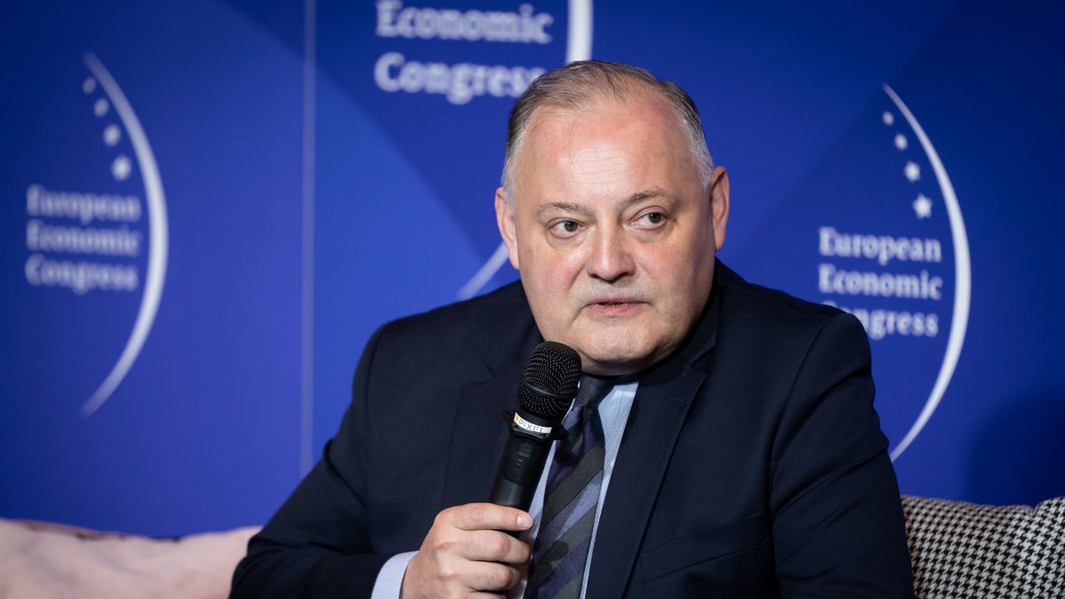 Wojciech Dabrowski (Chairman of the Board, PGE Polska Grupa Energetyczna SA; Chairman of the, Governing Board, Polish Electricity Association) during the European Economic Congress in Katowice, Poland on April 26,  2022 (Photo by Mateusz Wlodarczyk/NurPhoto via Getty Images)