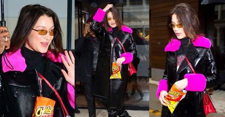 Wystylizowana Bella Hadid wcina Cheetosy