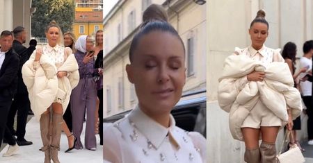 Małgorzata Rozenek przybywa na pokaz mody w Mediolanie w przebraniu CHMUROPIELUCHY (ZDJĘCIA)