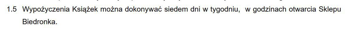 Na zdjęciu screen z regulaminu wypożyczalni Biedronki