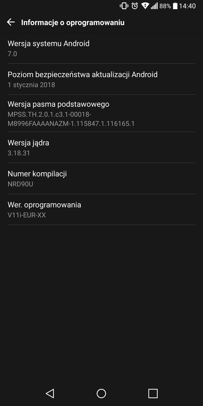 Informacje o oprogramowaniu w LG G6.