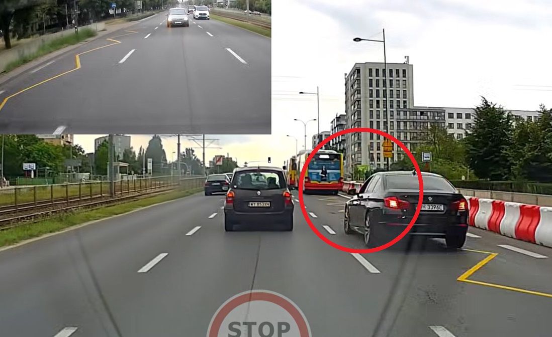 Kierowca BMW pędził prawym pasem. Nagle autobus "wyrósł" mu przed maską