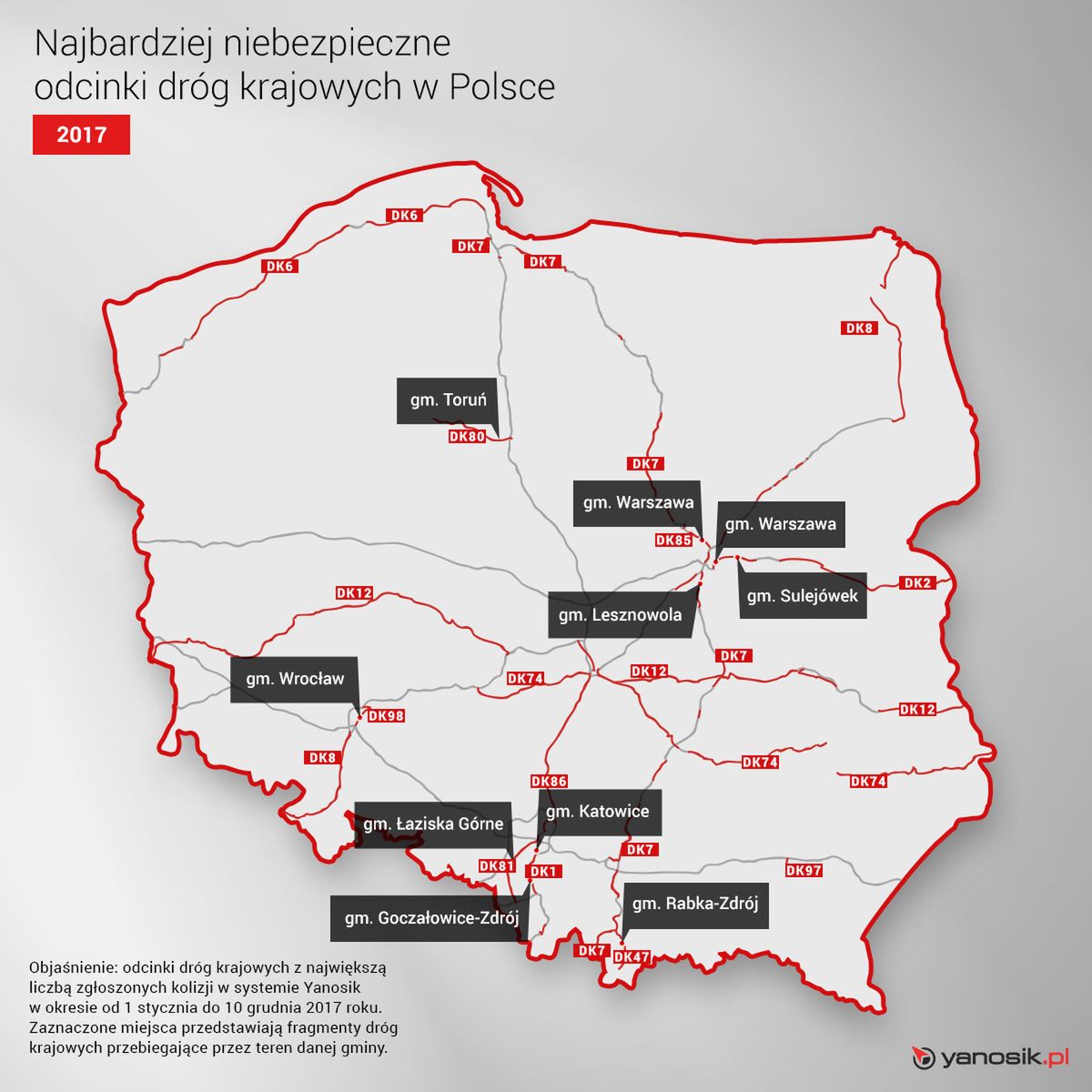 Najbardziej niebezpieczne odcinki dróg krajowych