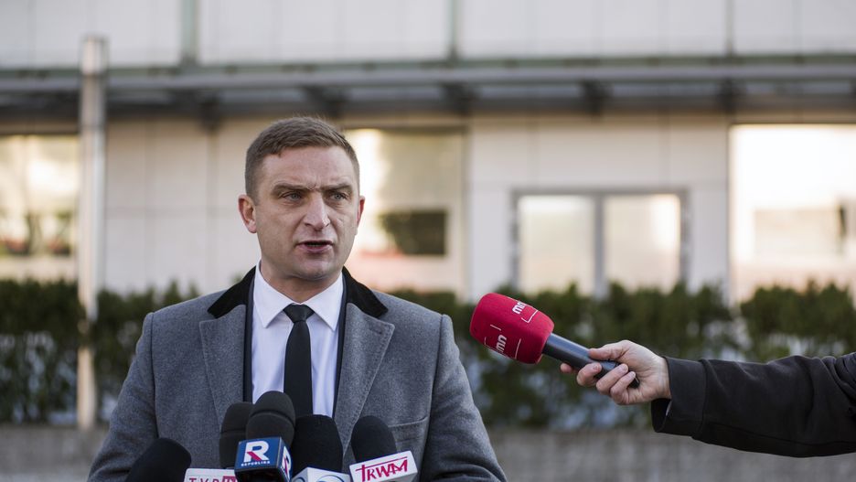 WARSAW, MASOVIA, POLAND - 2021/10/29: Robert Bakiewicz, president of the Independence March Association speaks during his press conference. 
Robert Bkiewicz called a press conference after the Court of Appeal in Warsaw - at the request of the President of Warsaw, forbade the organization of the Independence March on November 11th in the capital.
Robert Bkiewicz is a former activist of the National-Radical Camp (ONR), and currently the president of the Independence March Association, which has been responsible for the organization of the Independence Marches since 2010. (Photo by Attila Husejnow/SOPA Images/LightRocket via Getty Images)