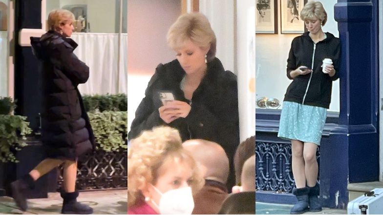 Zdumiewająco podobna do księżnej Diany Elizabeth Debicki przechadza się w puchówce po planie "The Crown" (ZDJĘCIA)