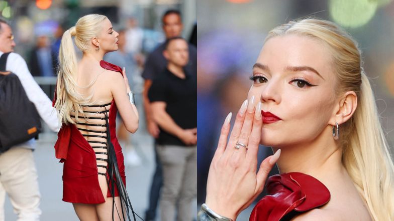 Anya Taylor-Joy in a dress with a gigantic slit