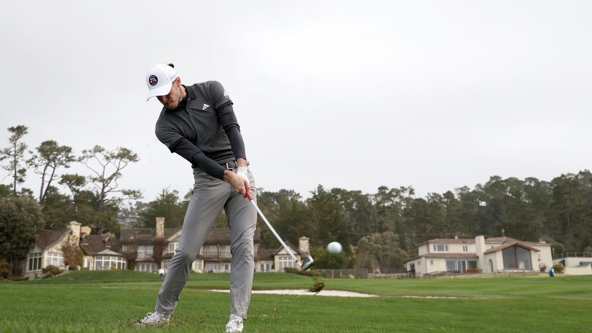 PEBBLE BEACH, CALIFORNIA - FEBRUARY 04: Gareth Bale plays a second shot on the ninth hole during the third round of the AT&T Pebble Beach Pro-Am at Pebble Beach Golf Links on February 04, 2023 in Pebble Beach, California. (Photo by Ezra Shaw/Getty Images)