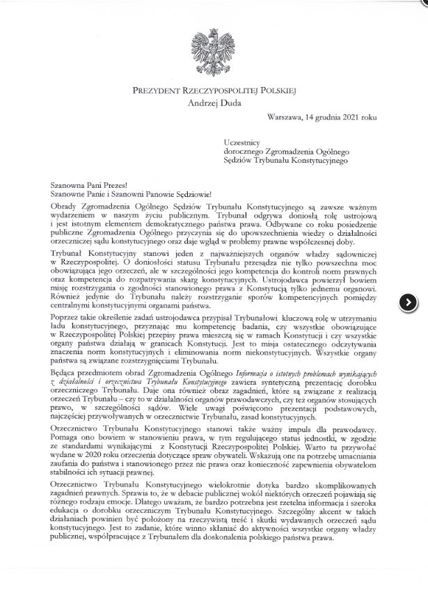 List prezydenta do sędziów TK 
