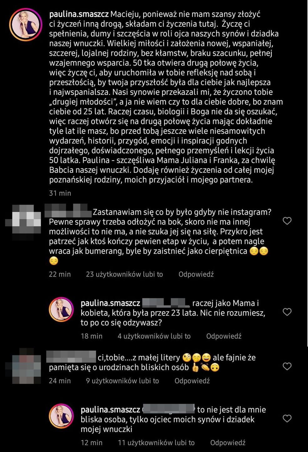 Bitwa na komentarze pod postem Pauliny Smaszcz
