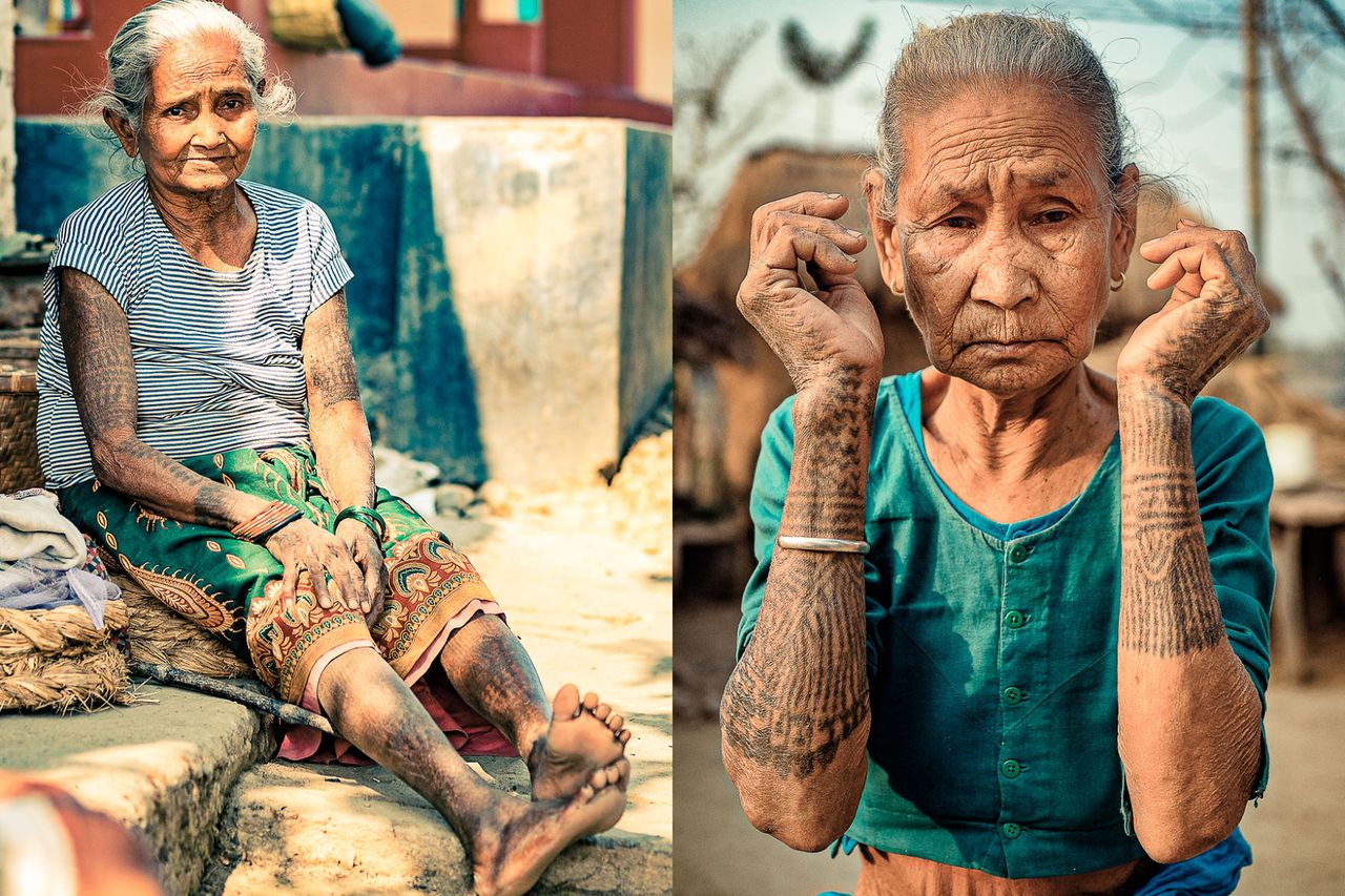 Zdjęcia ostatnich żyjących wytatuowanych kobiet z plemienia Tharu pokazują przemiany Nepalu