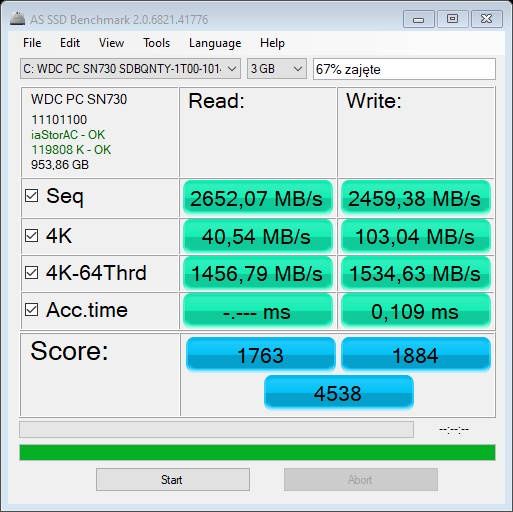 Acer Predator Helios 300 - wydajność dysku