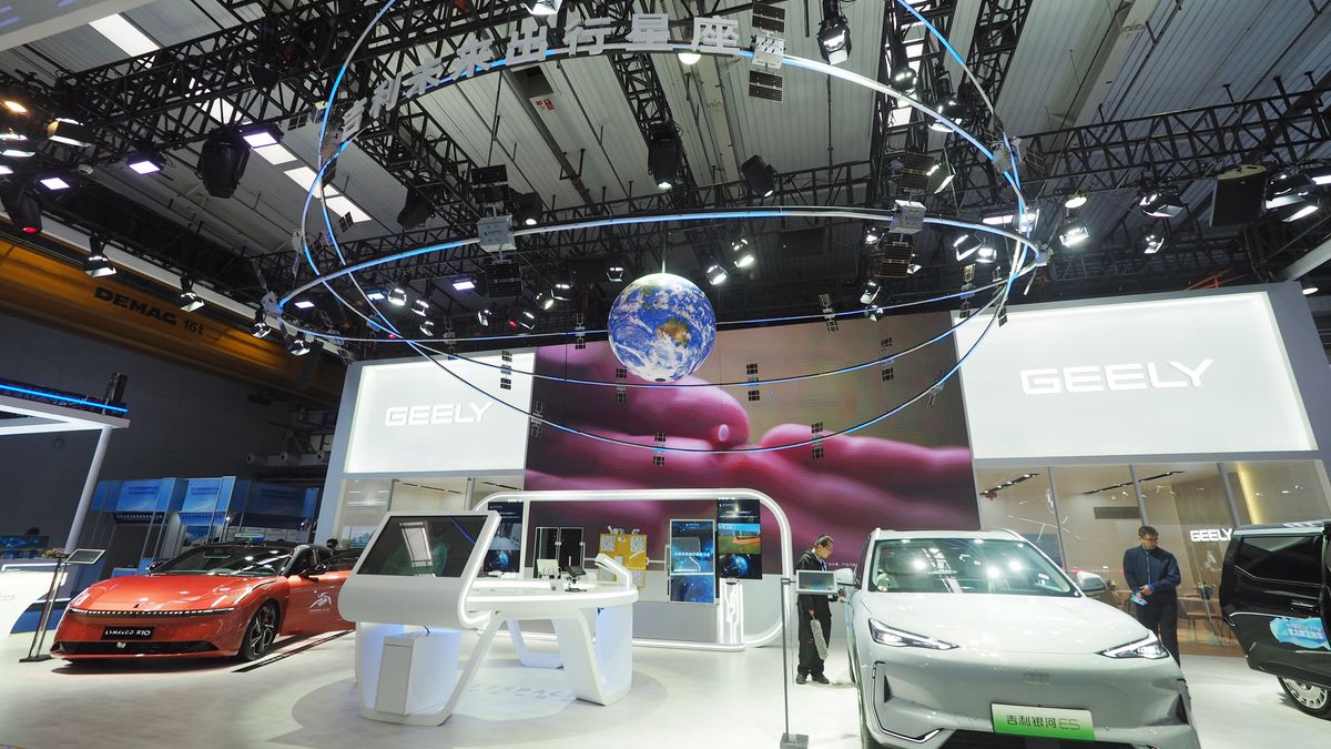 The audience visits the Geely Automobile booth at the 2024 World Intelligent Connected Vehicle Conference in Beijing, China, on October 18, 2024. (Photo by Costfoto/NurPhoto via Getty Images)