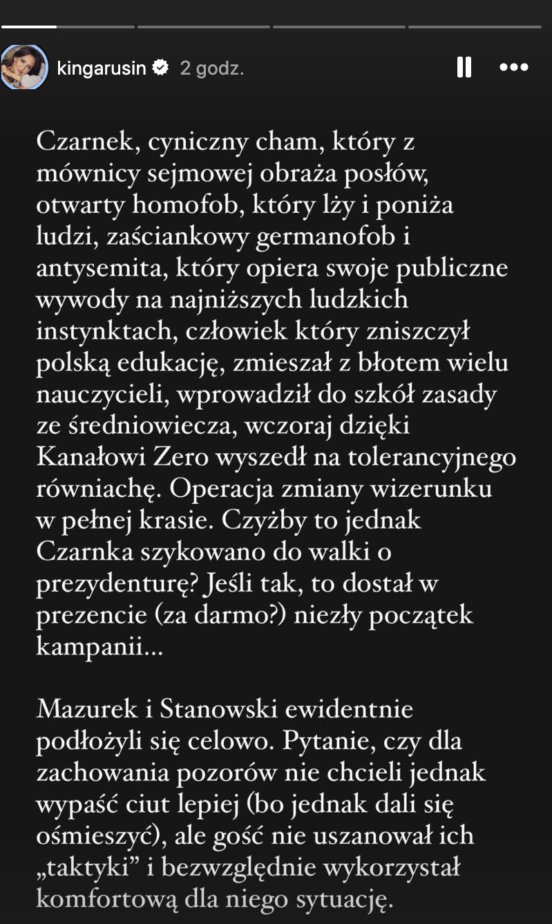 Kinga Rusin skomentowała wizytę Przemysława Czarnka w Kanale Zero