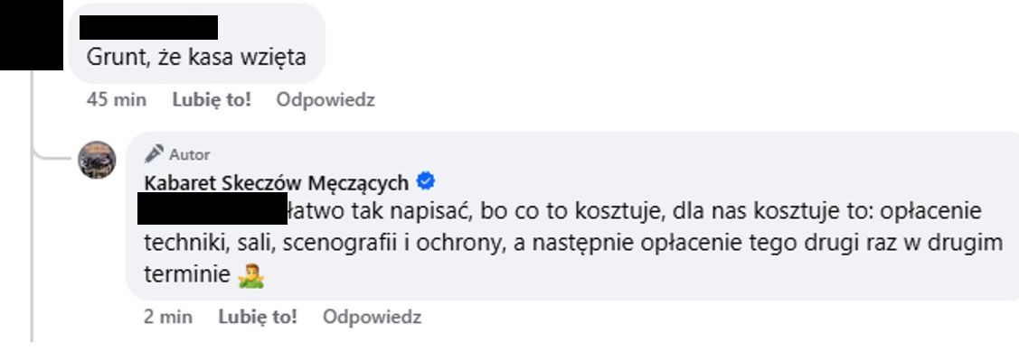 Członkowie kabaretu Skeczów Męczących odpisali na komentarz