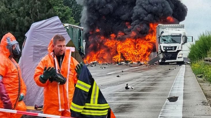 Eksplozja na A2. Fot. Straż pożarna Burg