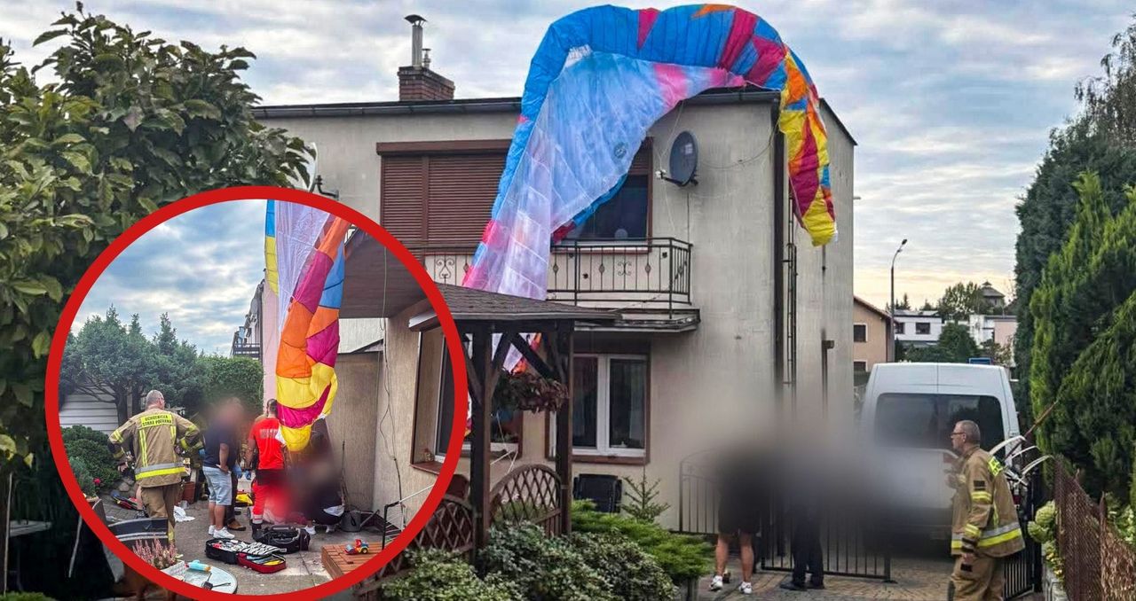 Paralotniarz uderzył w dom. Pilot trafił do szpitala
